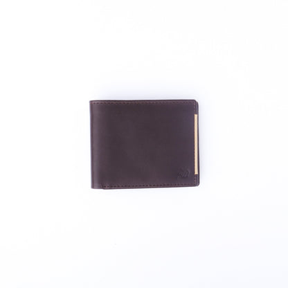 Mens Pure Leather Wallet Bifold Brown stripe