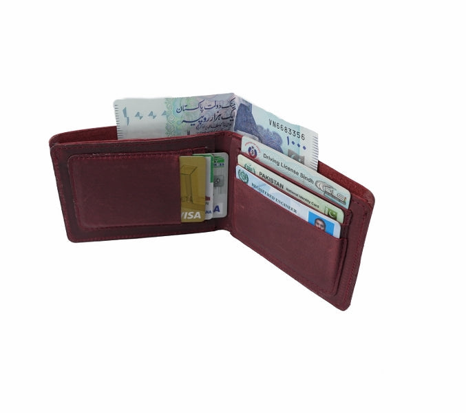 Mens Genuine Vintage Leather Wallet-CRIMSON RED S3