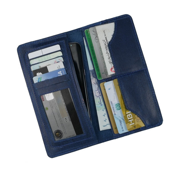 Slim Vintage Long Leather Travel Wallet For Mobile/Credit Cards-BLUE BERRY