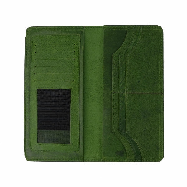Slim Vintage Long Leather Travel Wallet For Mobile/Credit Cards OLIVE GREEN