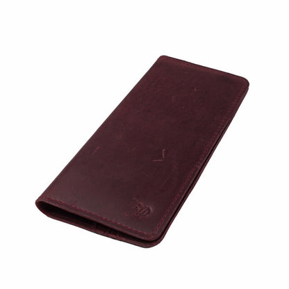 Slim Vintage Long Leather Travel Wallet For Mobile/Credit Cards CRIMSON RED
