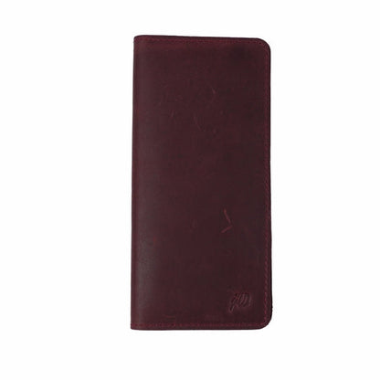 Slim Vintage Long Leather Travel Wallet For Mobile/Credit Cards CRIMSON RED