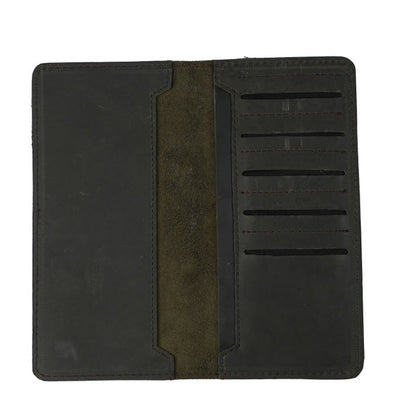 Genuine Vintage Leather Travel Mobile Long Wallet-CHARCOAL BLACK