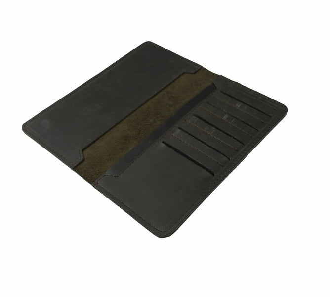 Genuine Vintage Leather Travel Mobile Long Wallet-CHARCOAL BLACK
