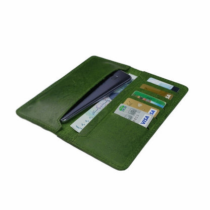 Genuine Vintage Leather Travel Mobile Long Wallet OLIVE GREEN