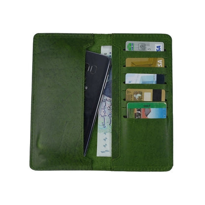 Genuine Vintage Leather Travel Mobile Long Wallet OLIVE GREEN