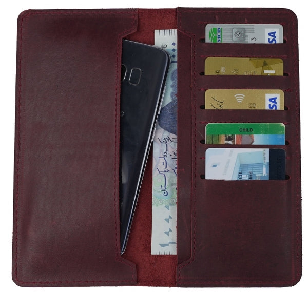Genuine Vintage Leather Travel Mobile Long Wallet CRIMSON RED
