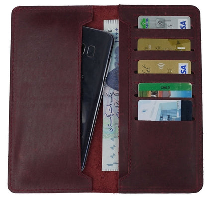 Genuine Vintage Leather Travel Mobile Long Wallet CRIMSON RED