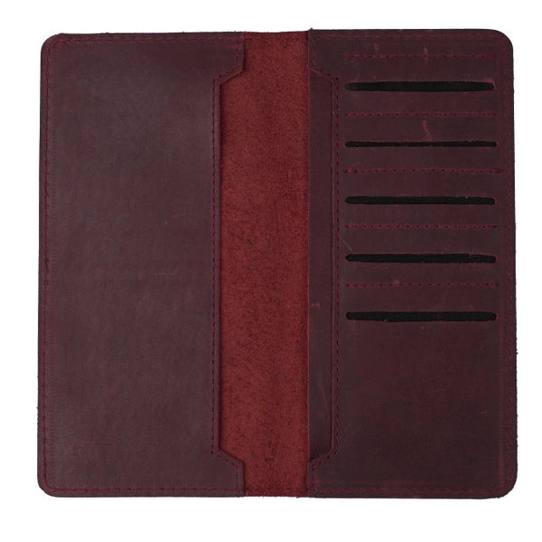 Genuine Vintage Leather Travel Mobile Long Wallet CRIMSON RED