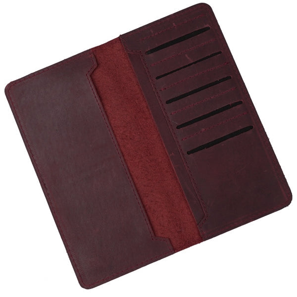 Genuine Vintage Leather Travel Mobile Long Wallet CRIMSON RED