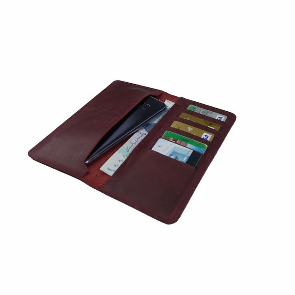 Genuine Vintage Leather Travel Mobile Long Wallet CRIMSON RED
