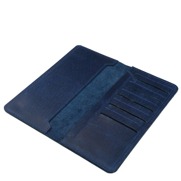 Genuine Vintage Leather Travel Mobile Long Wallet BLUE BERRY
