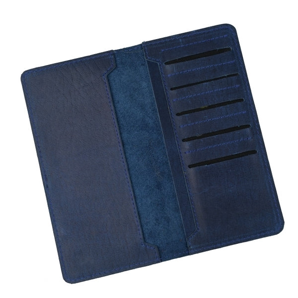 Genuine Vintage Leather Travel Mobile Long Wallet BLUE BERRY