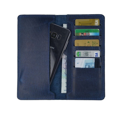 Genuine Vintage Leather Travel Mobile Long Wallet BLUE BERRY
