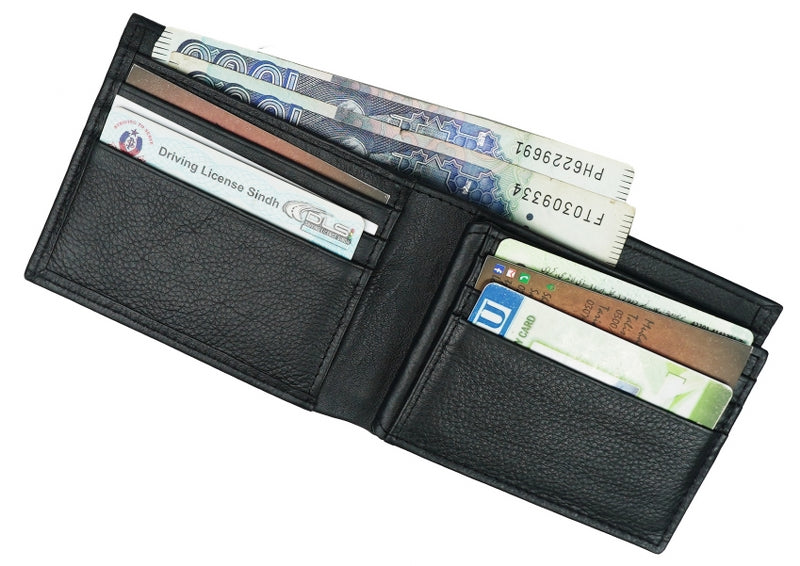 Ultra Slim Bi-fold ID Card Window Butter Soft Cow Leather Mens Wallet