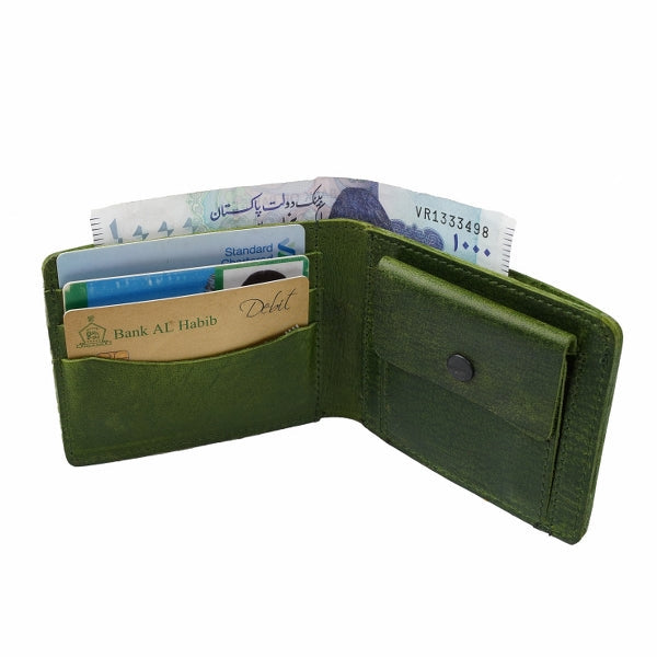 Mens Genuine Vintage Leather Wallet-OLIVE GREEN